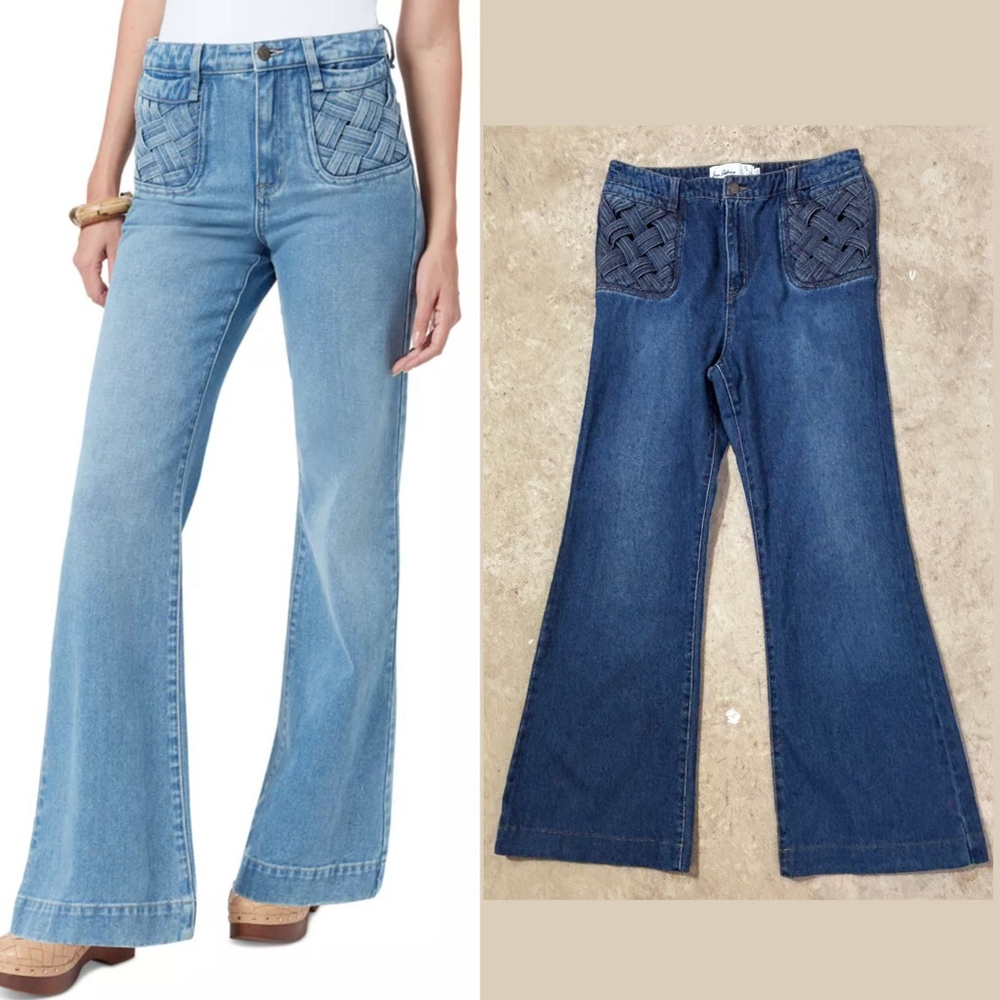 Sam Edelman Braided Pocket Bay High Rise Flare Trouser Blue Jeans Women’s 31